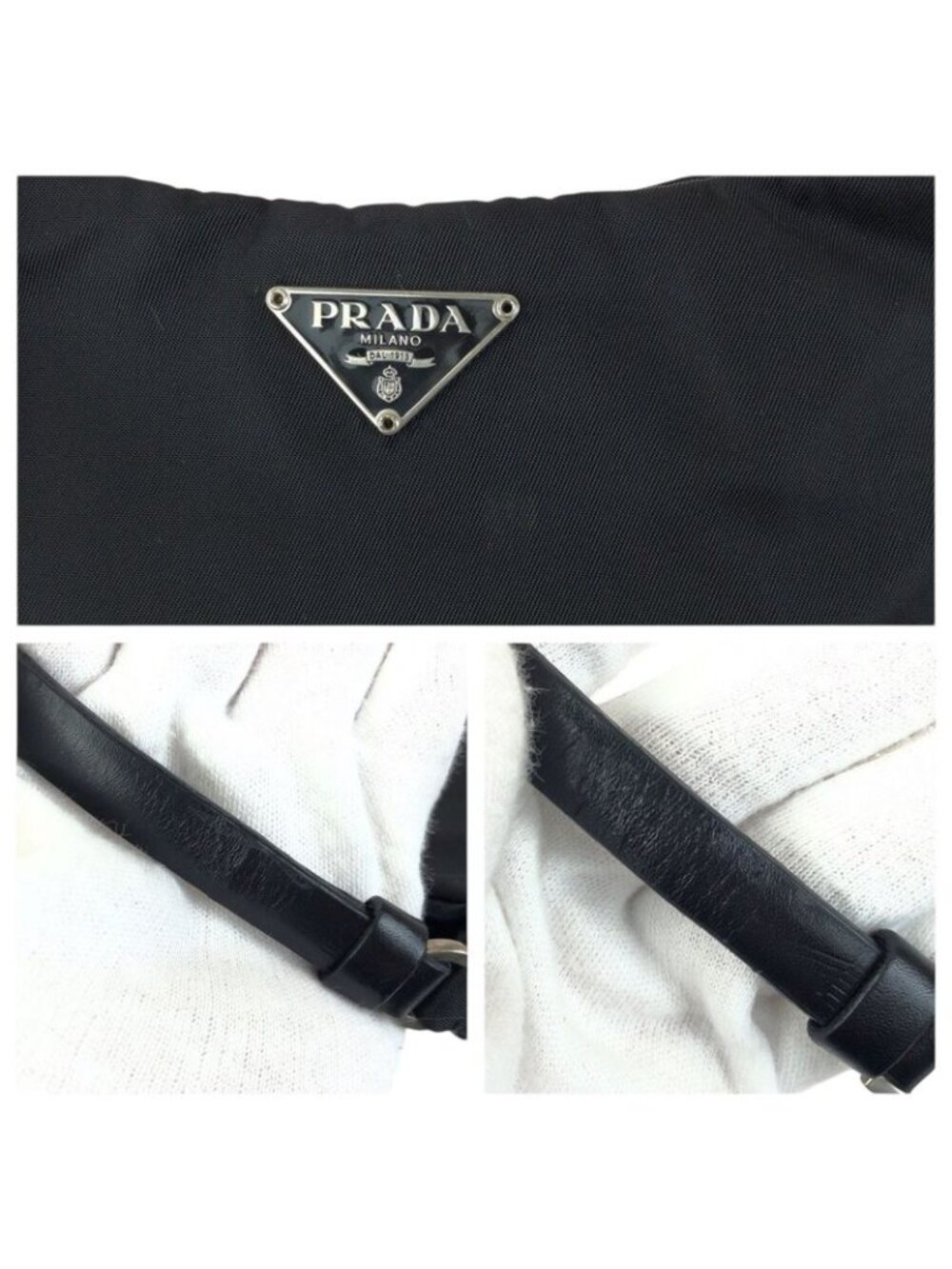 Prada Tessuto Black Silver Nylon Leather Handbag Pouch - Picture 5 of 9